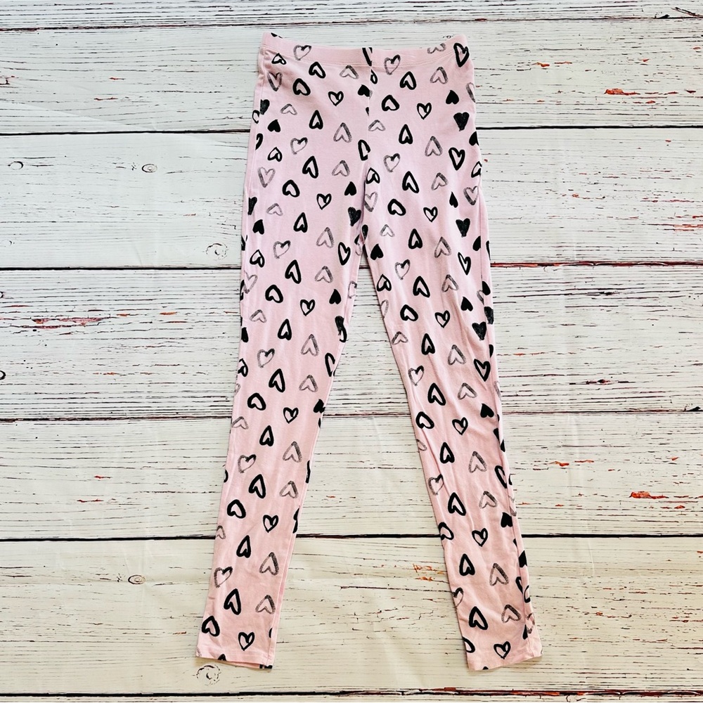 Girls Pink and Black heart Leggings! Size 14